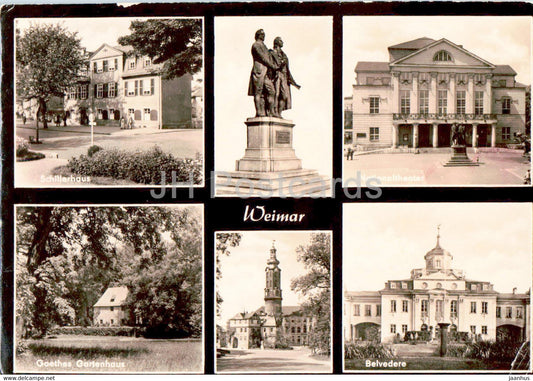 Weimar - Schillerhaus - Belvedere - Nationaltheater - theatre - monument - old postcard - 1968 - Germany DDR - used - JH Postcards