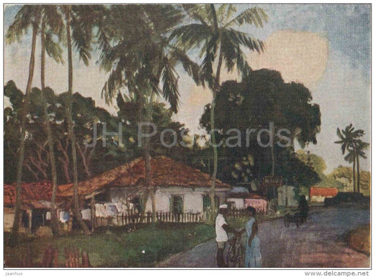 painting by A. Taran - Ceylon . A suburb of Colombo - bicycle - russian art - unused - JH Postcards