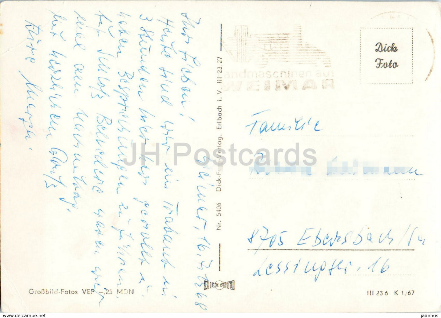 Weimar - Schillerhaus - Belvedere - Nationaltheater - theatre - monument - old postcard - 1968 - Germany DDR - used