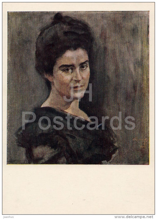 painting by V. Serov - Portrait of S. Lukomskaya , 1900 - woman - Russian art - 1956 - Russia USSR - unused - JH Postcards
