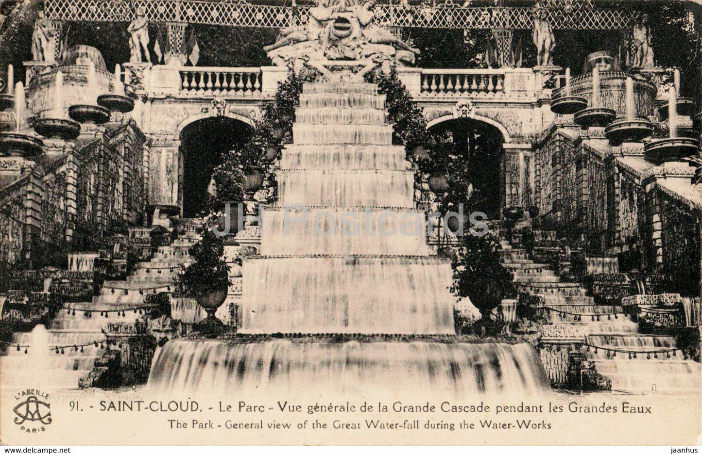 Saint Cloud - Le Parc - Vue generale de la Grande Cascade pendant les Grandes Eaux - old postcard - 1925 - France - used - JH Postcards