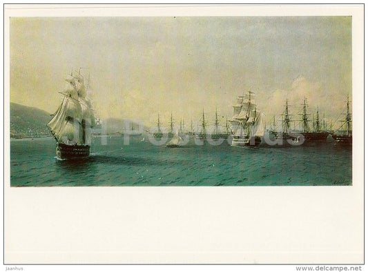 painting by I. Aivazovsky - The Black Sea Fleet at Theodosia - sailing boat - Russian art - 1986 - Russia USSR - unused - JH Postcards