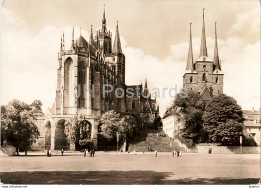 Erfurt - Dom u Severikirche - cathedral - old postcard - Germany DDR - used - JH Postcards