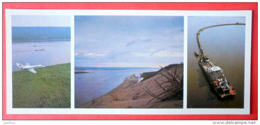 airplane - Tundra - dredged channel - Lena river - 1982 - USSR Russia - unused - JH Postcards