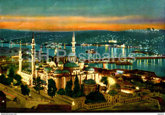 Istanbul - The Mosque of Soliman the Magnificent - Golden Horn - Ataturk Bridge by night - 11 - Turkey - used - JH Postcards