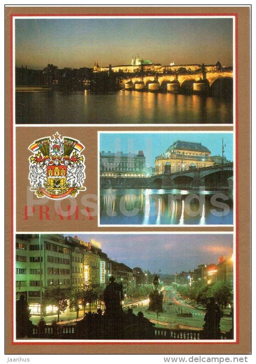 Praga - Praha - Prague castle - Charles bridge - National Theatre - Vaclac square - Czechoslovakia - Czech - used 1985 - JH Postcards
