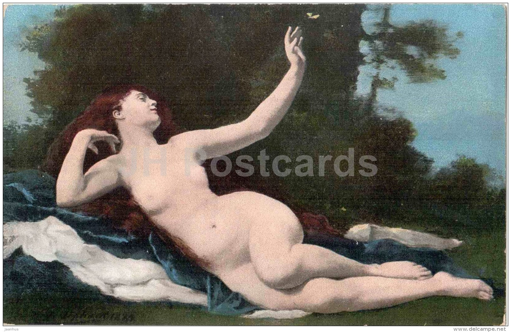 painting by E. Liphardt - Fille aux papillons - Girl with Butterflies - 4530 - art - unused - JH Postcards