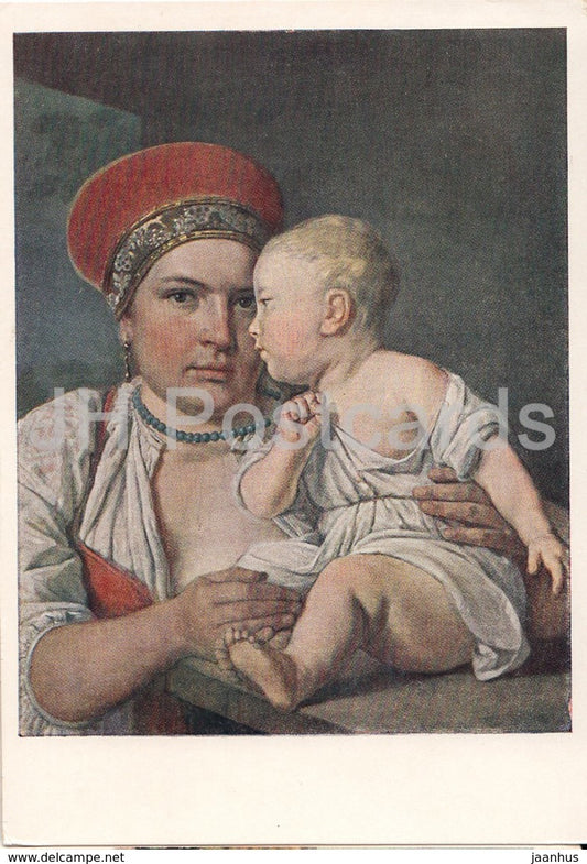 painting by A. Venetsianov - Nurse with child - Russian art - 1956 - Russia USSR - unused - JH Postcards