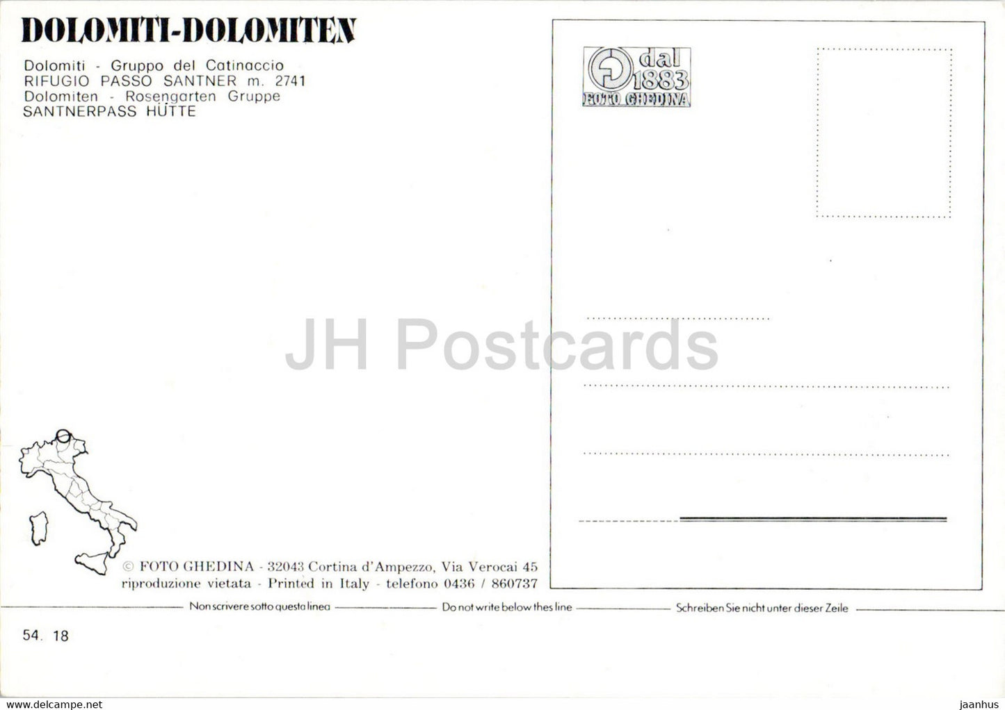 Rifugio Passo Santner - Dolomiti - Gruppo del Catinaccio - Rosengarten Gruppe - Santnerpass Hutte - Italy - unused