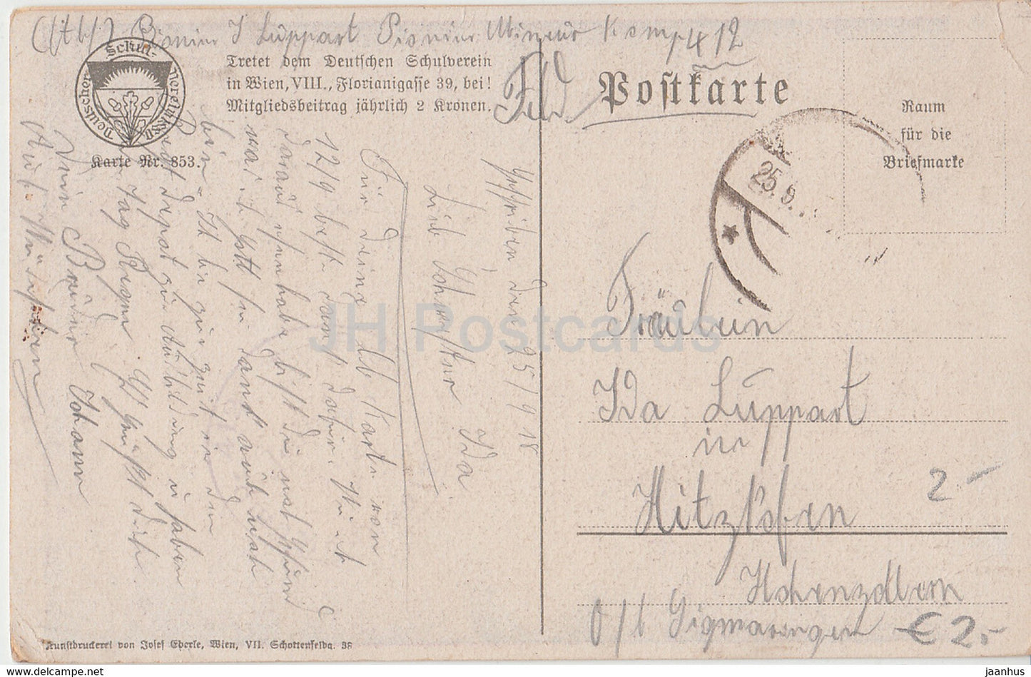 peinture de Franz Kuderna - Die Spitzenklopplerin - Dentellière - Feldpost - art - carte postale ancienne - 1918 - Allemagne - utilisé