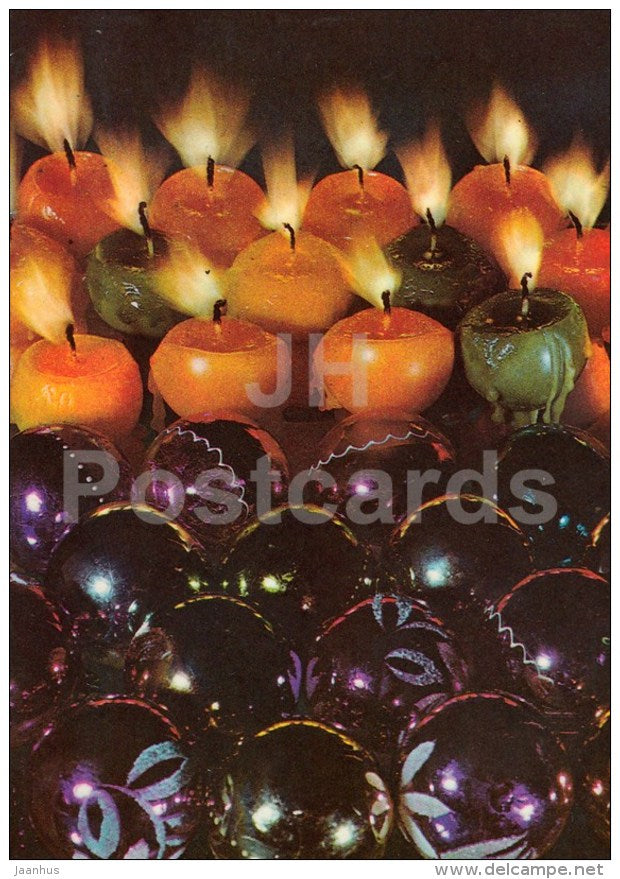 New Year Greeting card - 1 - decorations - candles - 1982 - Estonia USSR - used - JH Postcards