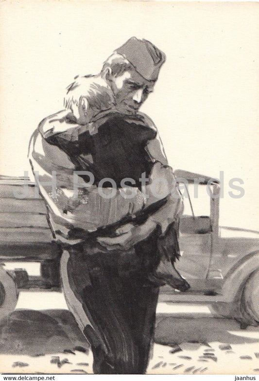 Fate of a Man by Mikhail Sholokhov - illustration by Kukryniksy - Father and Son - 1966 - Russia USSR - unused - JH Postcards