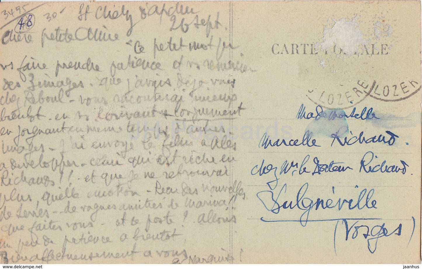 Ruines de Chateau de la Garde et vallee de la Truyere pres St Chely - castle ruins - old postcard - France - used