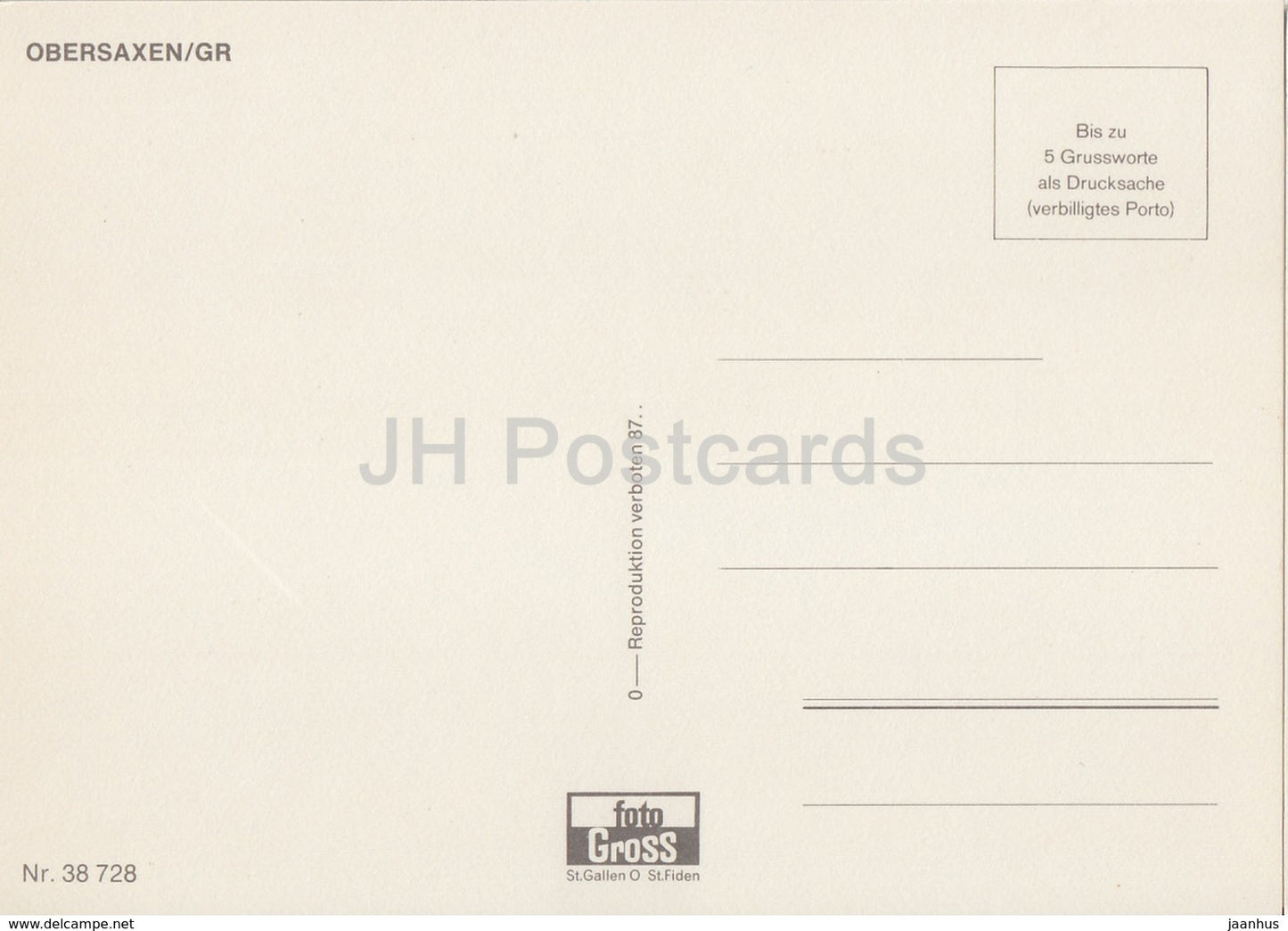 Obersaxen - Giraniga - Pilavarda - Friggenhus - St Martin - 323 - Switzerland - unused