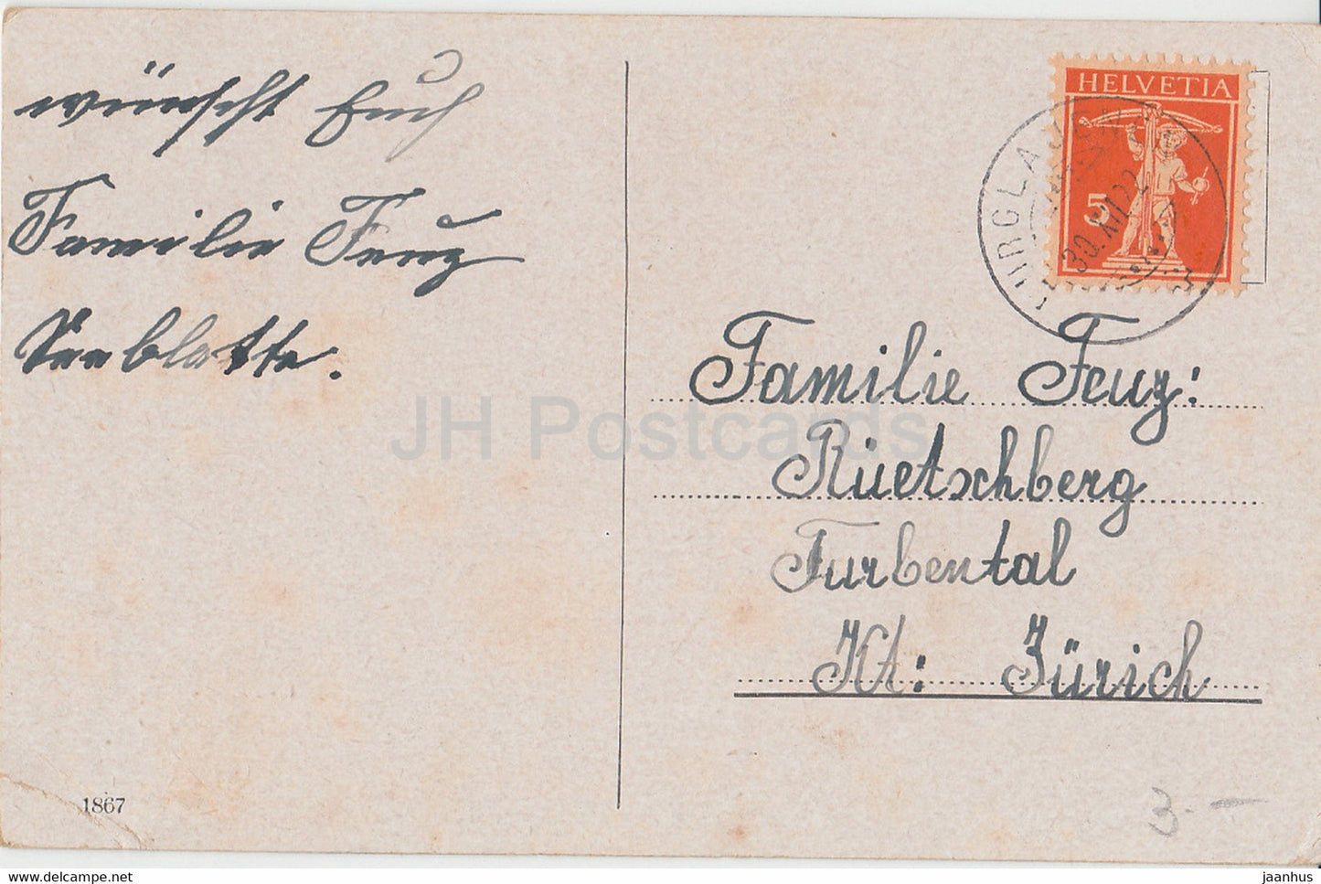 New Year Greeting Card - Herzliche Neujahrsgrusse - horseshoe - boy - 1867 - old postcard - 1922 - Germany - used