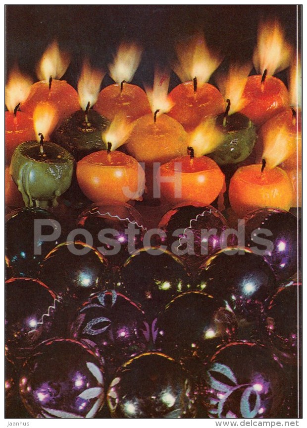 New Year Greeting card - 1 - decorations - candles - 1982 - Estonia USSR - used - JH Postcards