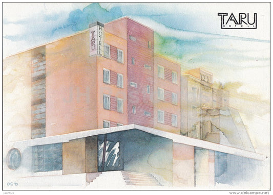 hotel Taru - illustration by J. Kass - Tartu - 1993 - Estonia USSR - unused - JH Postcards