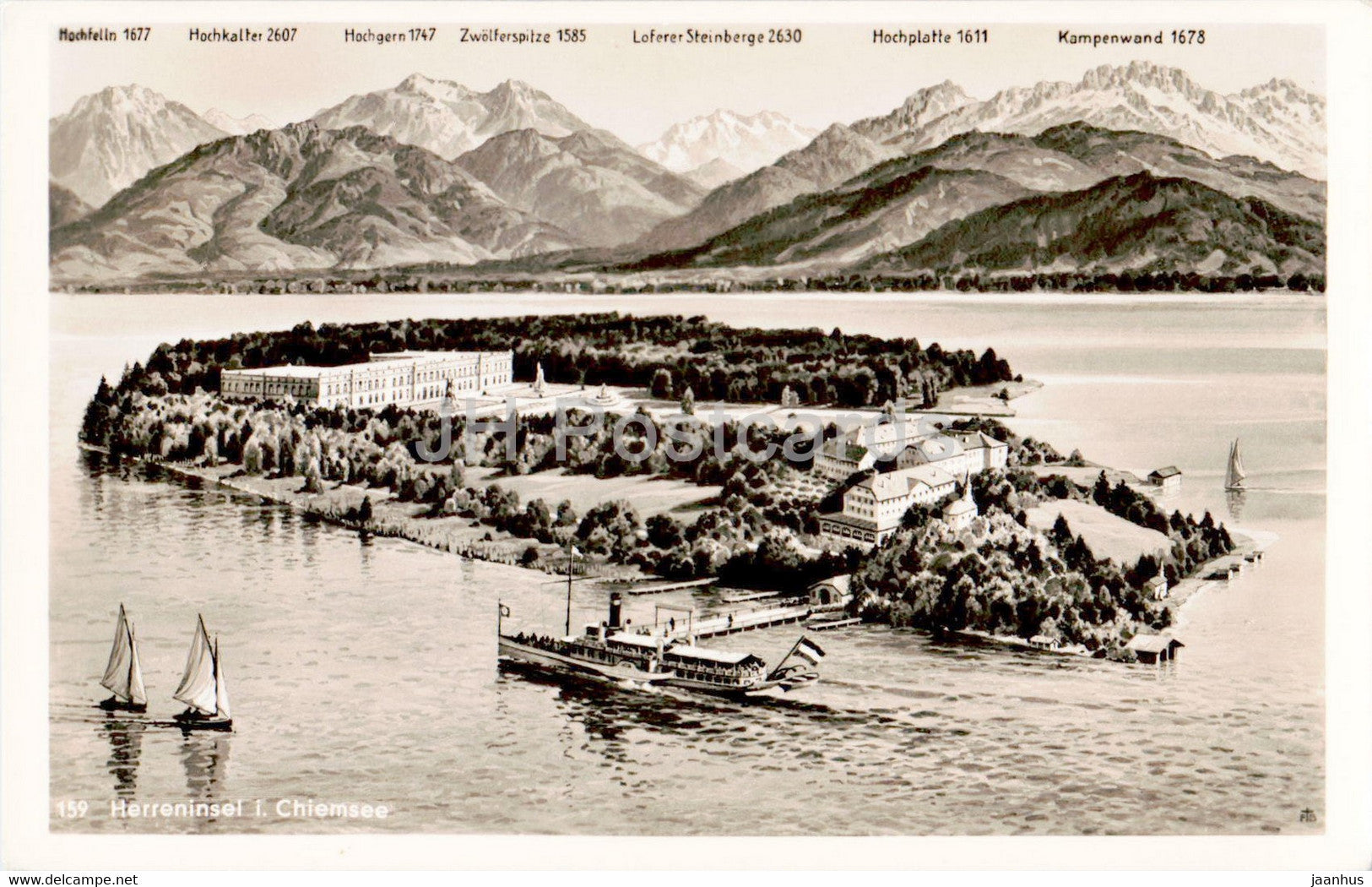 Herreninsel i Chiemsee - 159 - old postcard - 1950 - Germany - used - JH Postcards