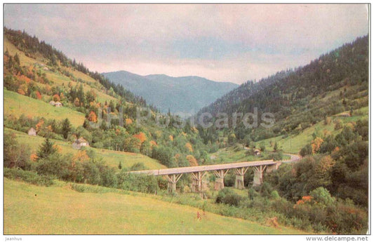 road between Kosovi and Verkhovina villages - Carpathians - Karpaty - 1980 - Ukraine USSR - unused - JH Postcards