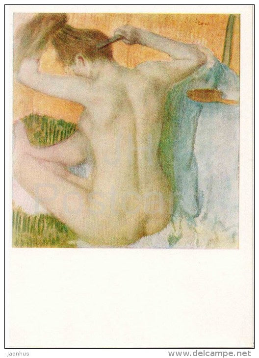 painting by Edgar Degas - Woman at Her Toilette - nude - naked - french art - unused - JH Postcards