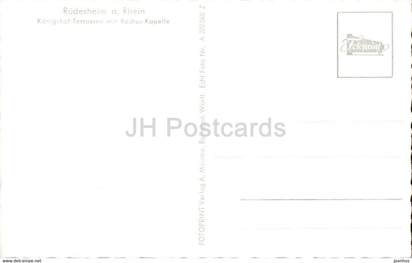 Rudesheim a Rhein - Konigshof Terrassen mit Rochus Kapelle - old postcard - Germany - unused