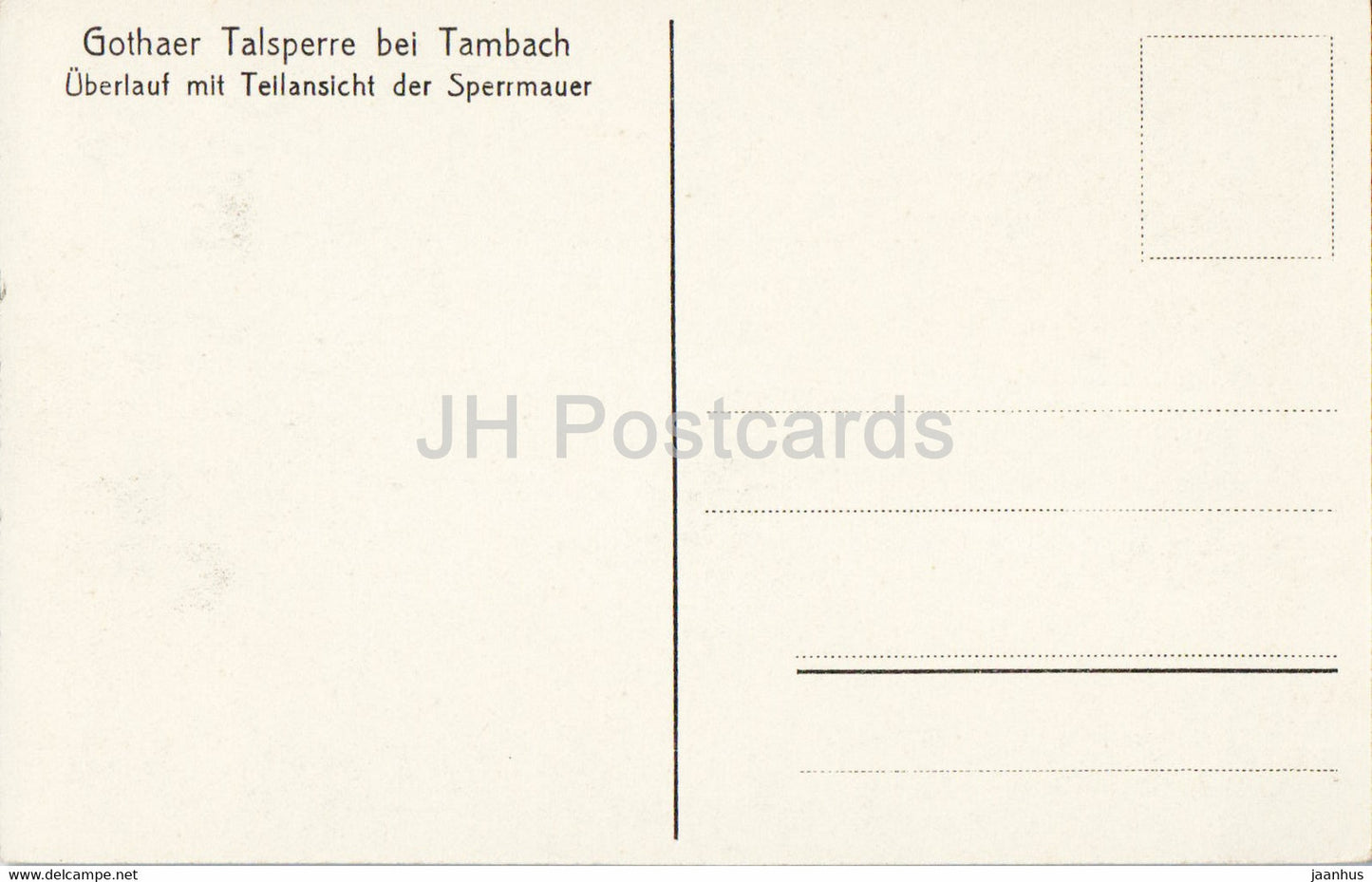 Gothaer Talsperre bei Tambach - Uberlauf mit Teilansicht der Sperrmauer - carte postale ancienne - Allemagne - inutilisée