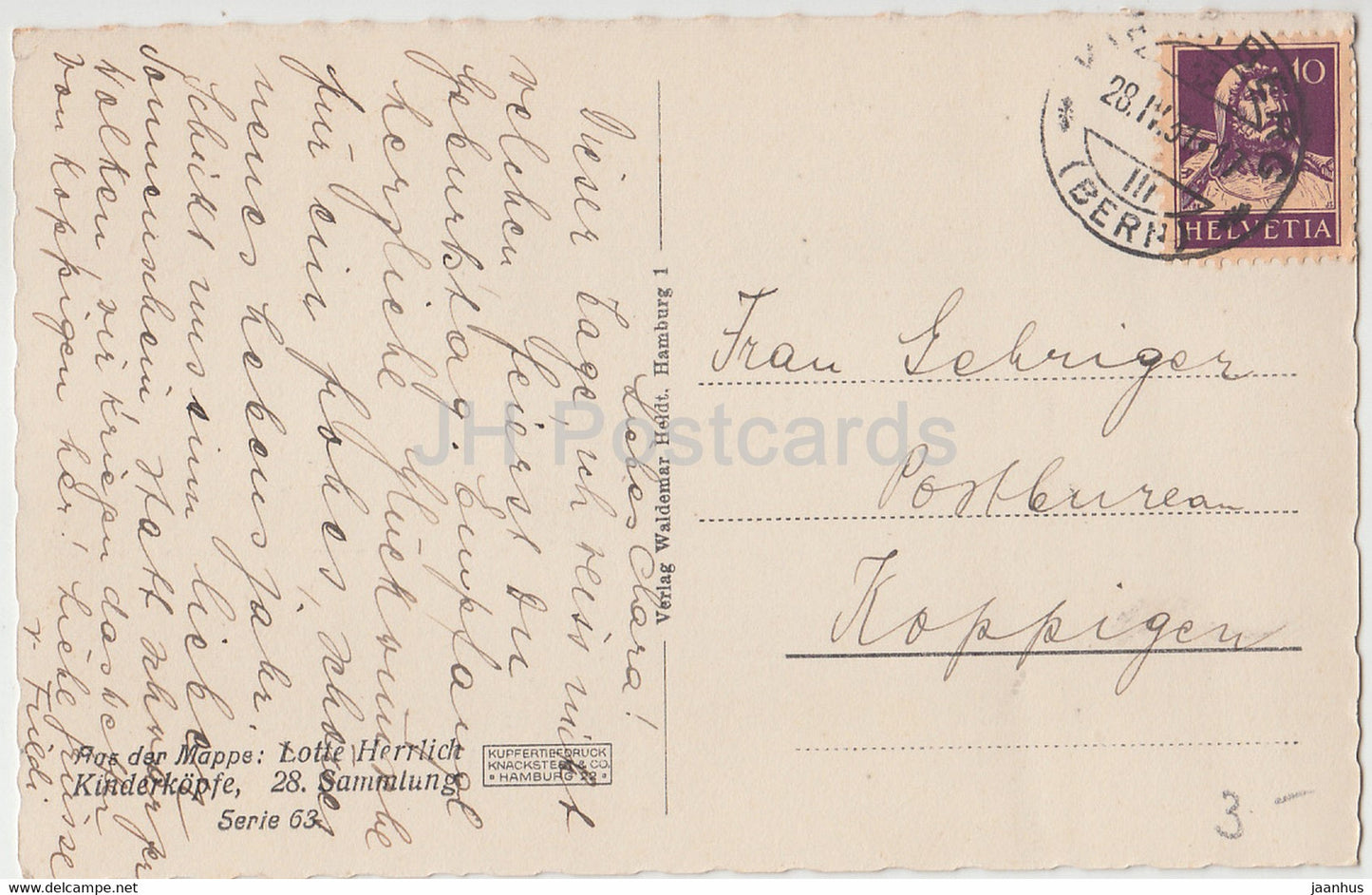 fille - Lotte Herrlich - Serie 63 - Waldemar Heldt - carte postale ancienne - Allemagne - 1931 - utilisé