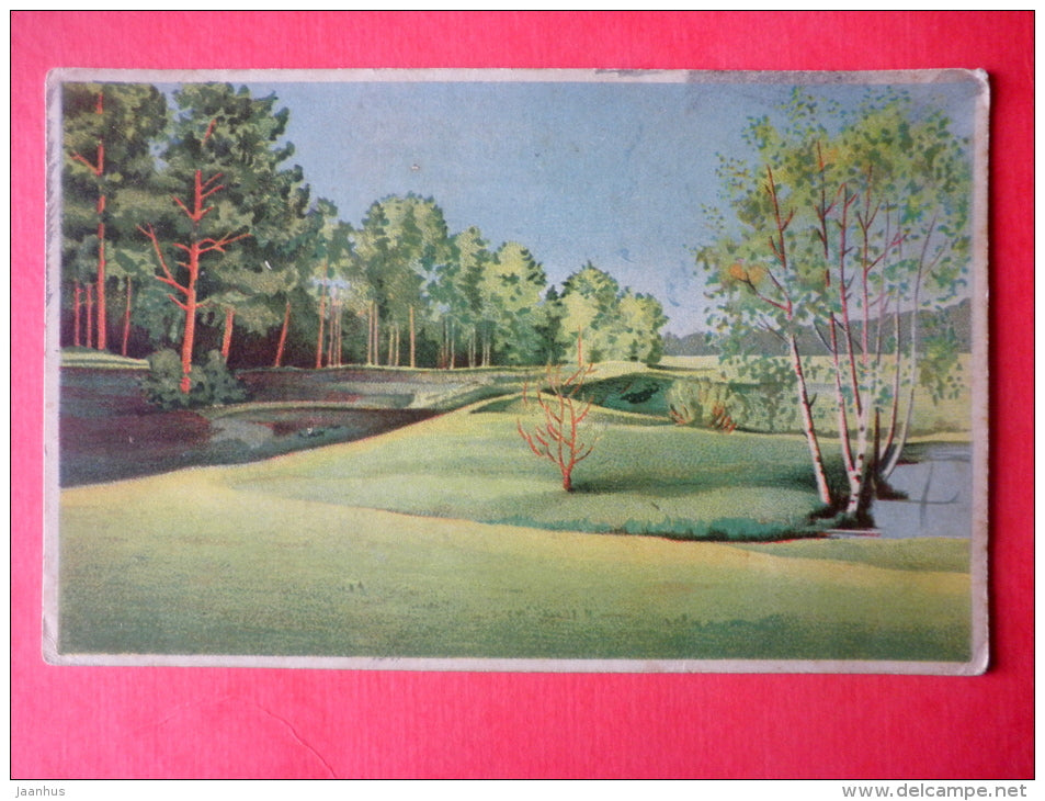illustration - landscape - nature - Vastseliina - Estonia - KJ Tartu - circulated in Estonia - JH Postcards