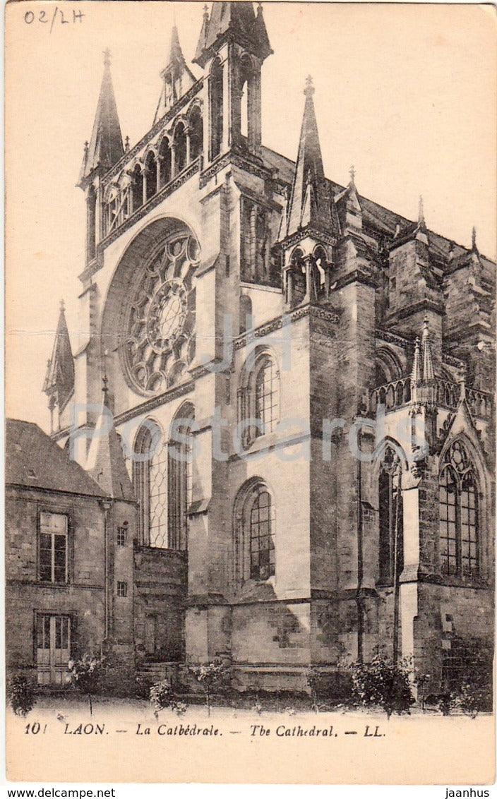 Laon - La Cathedrale - cathedral - 101 - old postcard - France - unused - JH Postcards