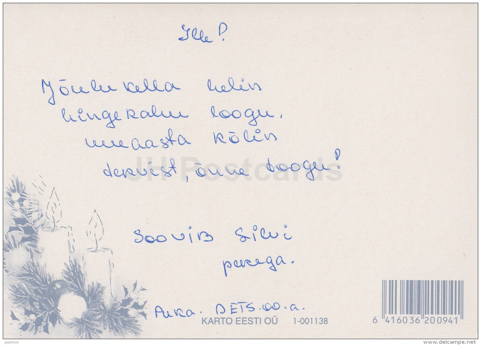 Christmas Greeting Card - angels - illustration - Estonia - used in 2000 - JH Postcards