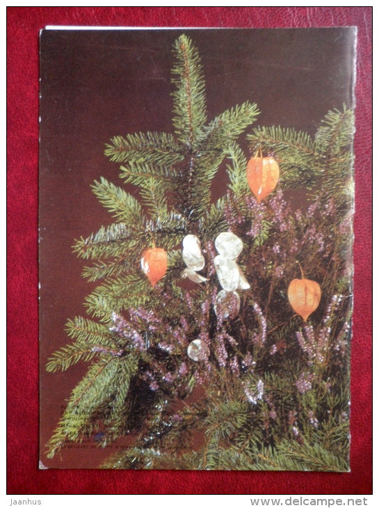 New Year Greeting Card - spruce tree - decorations - 1986 - Estonia USSR - used - JH Postcards