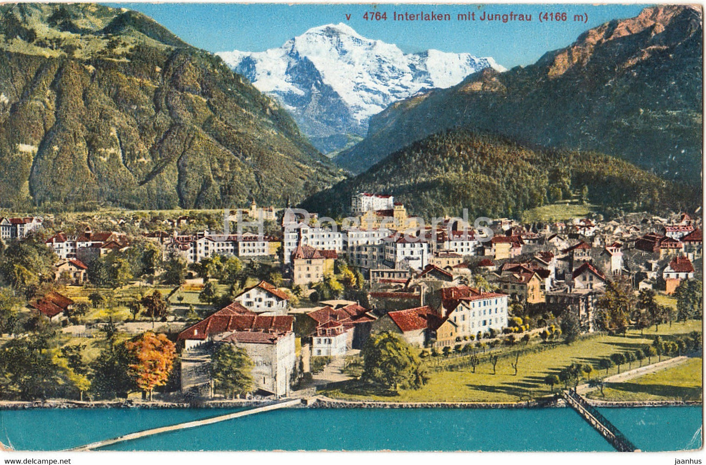Interlaken mit Jungfrau 4166 m - 4764 - old postcard - 1947 - Switzerland - used - JH Postcards