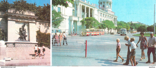 Sevastopol - Revolutiuon square - trolleybus - bus - Crimea - 1981 - Ukraine USSR - unused - JH Postcards