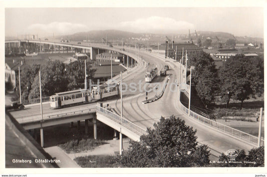 Goteborg - Gotaalvbron - tram - 338 - old postcard - Sweden - unused - JH Postcards