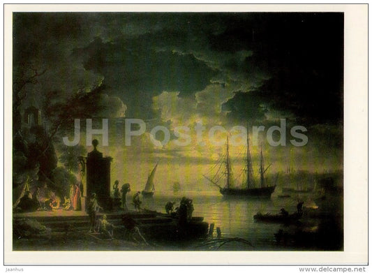 painting by Claude Joseph Vernet - Moonlit scene in Illyria , near Cittanova - French art - 1986 - Russia USSR - unused - JH Postcards