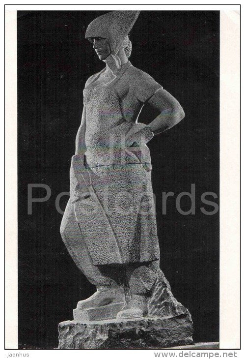 sculpture by L. Kremnyeva - Builder Woman , 1958 - russian art - unused - JH Postcards