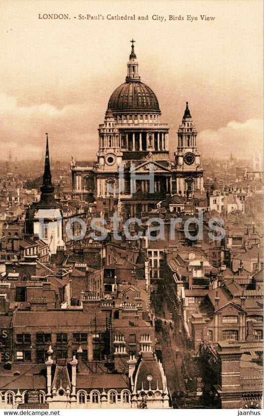London - St Paul's Cathedral and City - Birds Eye View - old postcard - England - United Kingdom - unused - JH Postcards
