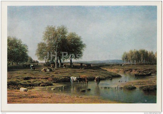 painting by M. Klodt - Landscape with Cows , 1869 - Russian art - 1980 - Russia USSR - unused - JH Postcards
