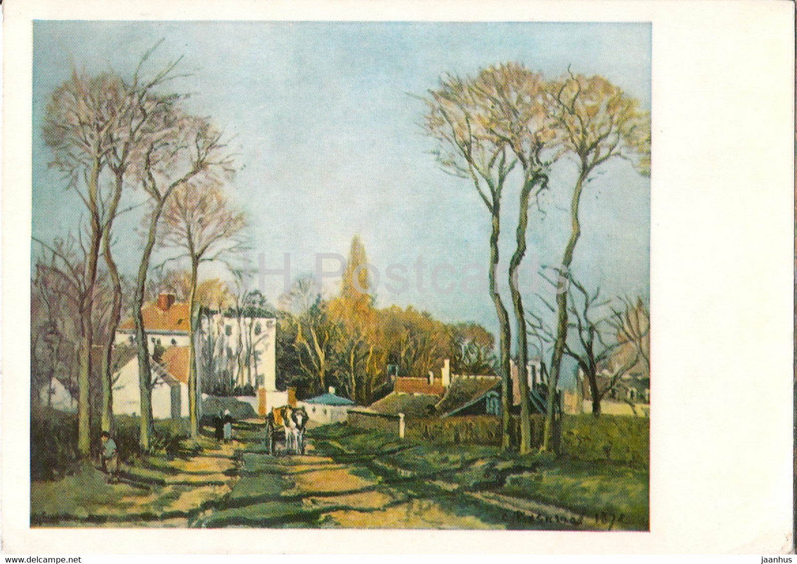 painting by Camille Pissarro - Weg in ein Dorf - The lane through the village - French art - Germany DDR - unused - JH Postcards