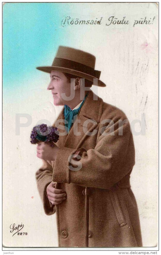 man with lilac - hat - Sapi 2279 - circulated in Estonia Tallinn  Võhmuta 1931 - JH Postcards