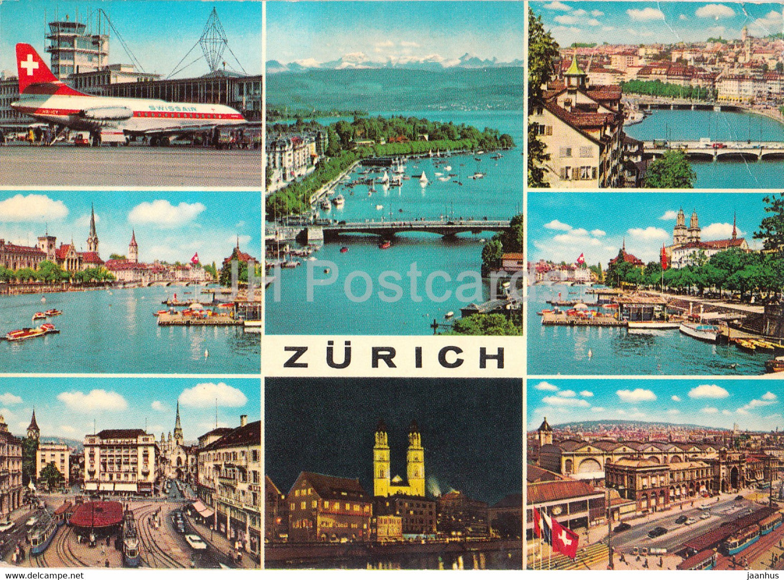 Zurich - airplane Swissair - tram - bridge - multiview - 1970 - Switzerland - used - JH Postcards