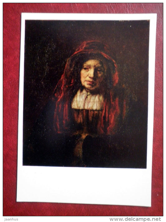 painting by Rembrandt - Old Woman , 1654 - dutch art - unused - JH Postcards