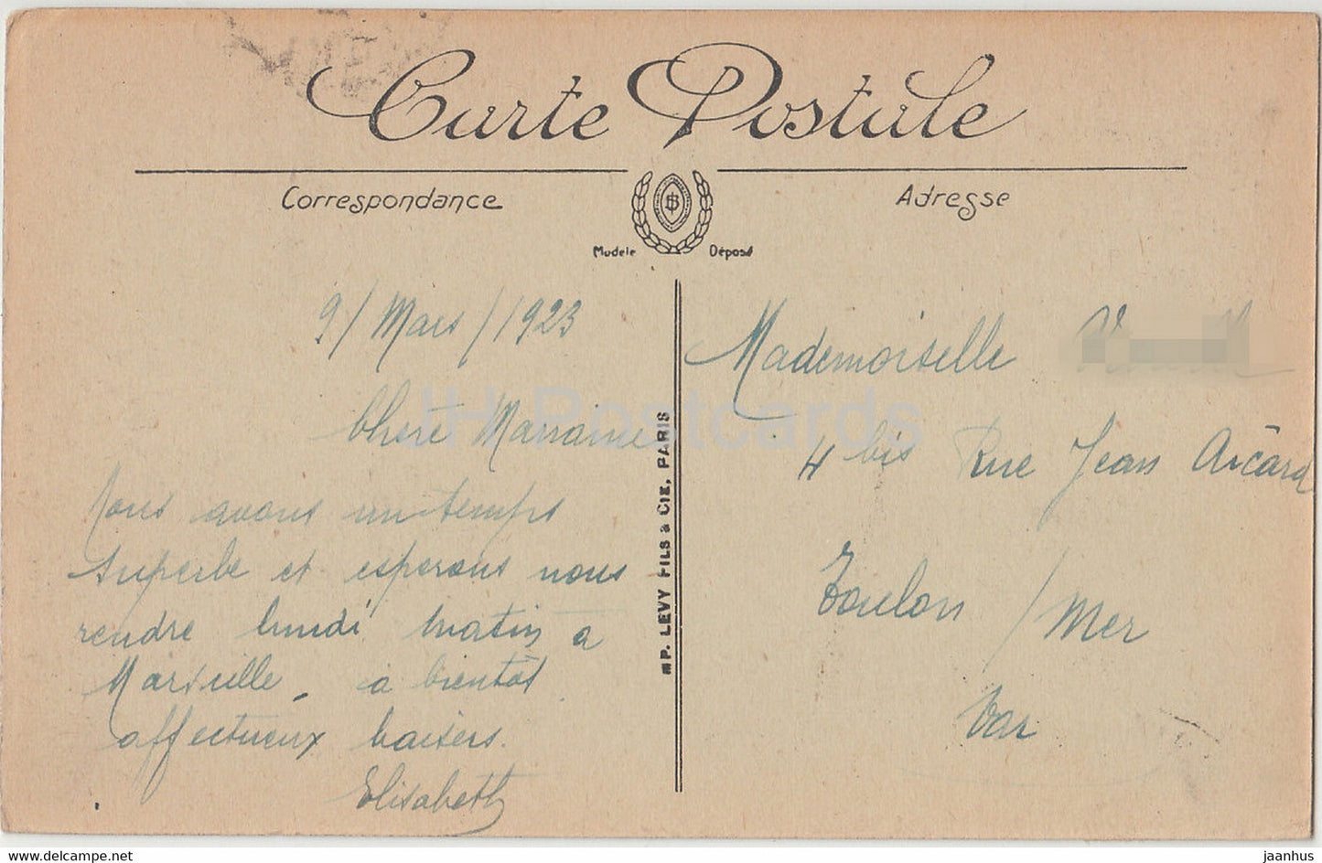 Cannes - Un Coin du Jardin - 182 - alte Postkarte - 1923 - Frankreich - gebraucht