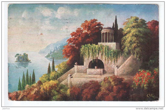 illustration by Fiebiger - well , pavilion - Amag 1148 - old postcard - circulated in Estonia 1931 , Rakvere - used - JH Postcards