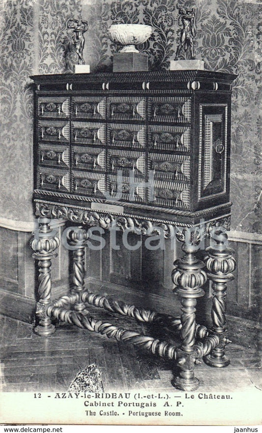 Azay Le Rideau - Le Chateau - Cabinet Portugais - castle - 12 - old postcard - France - unused - JH Postcards