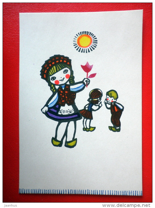illustration by A. Skliutaskaite - Dance Shoes - girl - boys - 1967 - Russia USSR - unused - JH Postcards