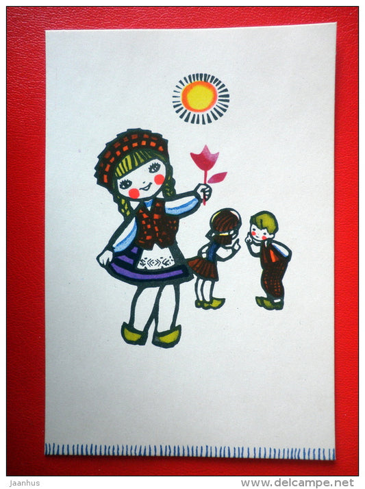 illustration by A. Skliutaskaite - Dance Shoes - girl - boys - 1967 - Russia USSR - unused - JH Postcards