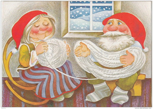 New Year Greeting Card by Ü. Meister - thread - 1990 - Estonia USSR - used - JH Postcards