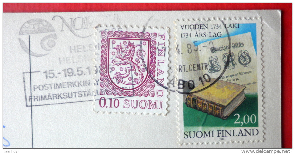 silhouette by Emil Cedercreutz - horse - man - Finland - sent from Finland to Estonia USSR 1985 - JH Postcards