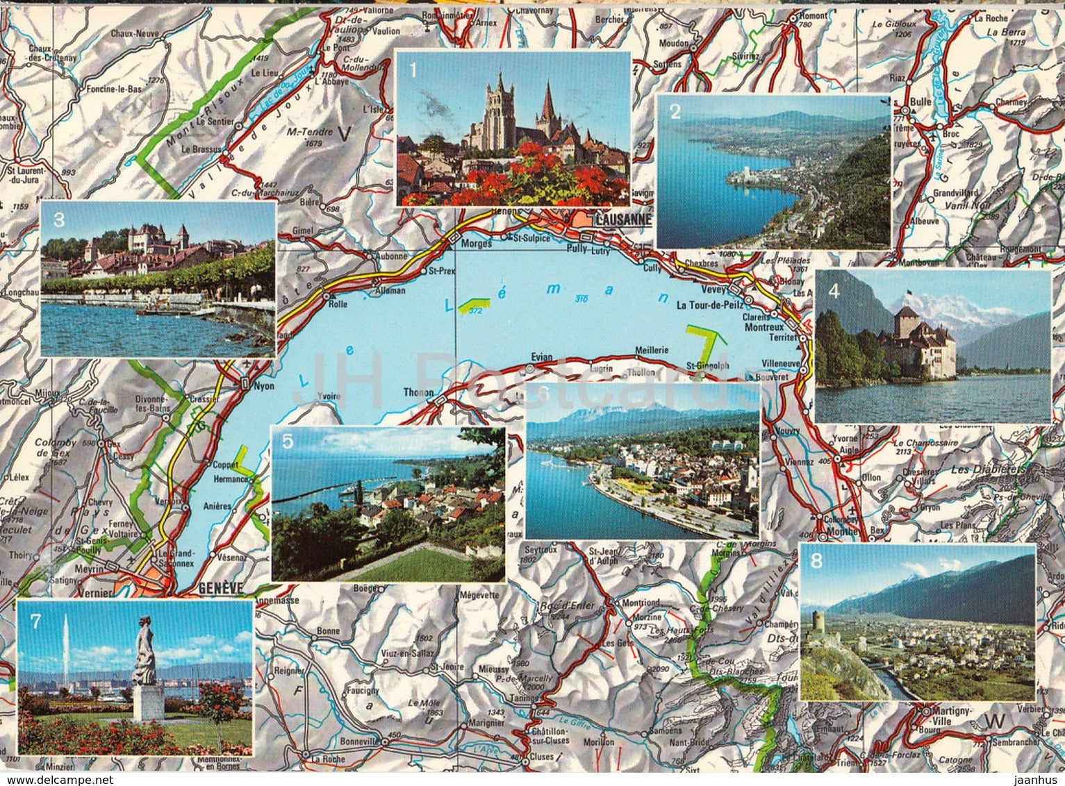 Lac Leman - Lausanne - Montreux Vevey - Nyon - Chateau Chillon - Thonon - 10135 - 1978 - Switzerland - used - JH Postcards